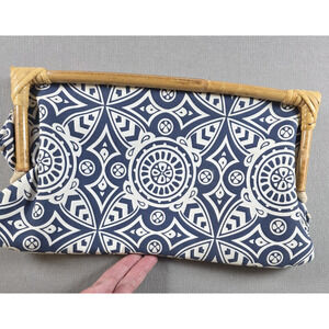 Donna Dixon Clutch Bamboo Purse Boho Magnetic Closure Blue White Moroccan‎ Tile